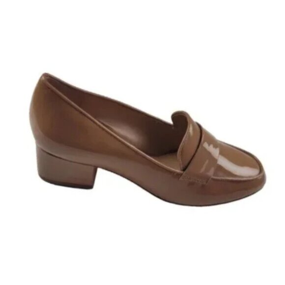 Antonio Melani Ashville Patent Leather Penny Loafers Block Heel Nude - Picture 3 of 11